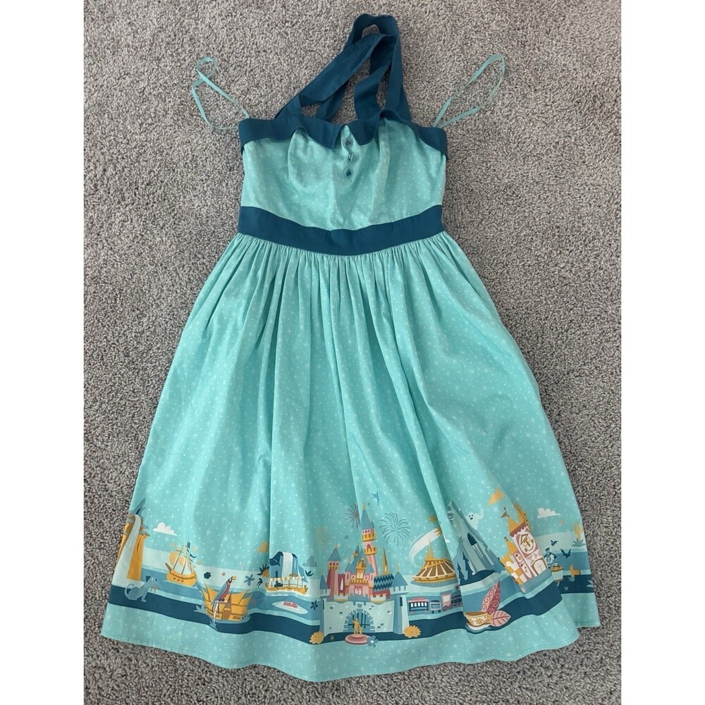 Disney Parks Dress Shop “Disneyland” Aqua Blue Halter Dress,  M Altered Straps